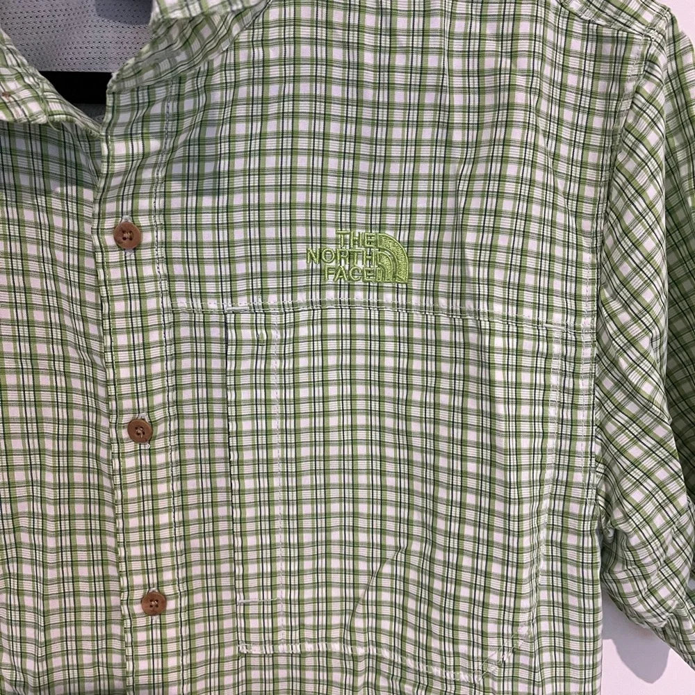 The North Face Shirt Men's M Short Sleeve Green Lightweight‎ Top LOGO Plaid✅